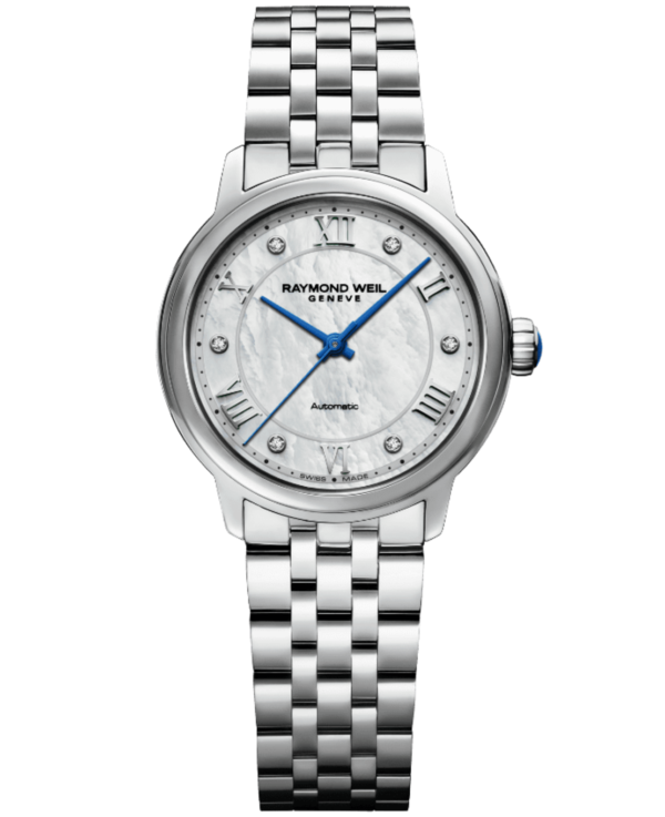 שעון יד אוטומטי יוקרתי לאישה ריימונד וויל - RAYMOND WEIL GENEVE דגם Maestro Ladies Automatic Mother-of-Pearl Diamond Bracelet Watch