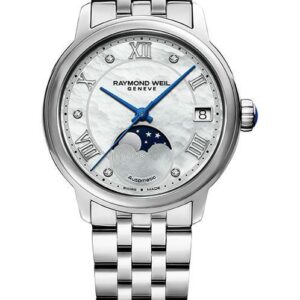 שעון יד אוטומטי יוקרתי לאישה ריימונד וויל -Maestro Ladies Automatic Moon phase Mother-of-Pearl Diamond Watch, 34mm 2139-ST-00965