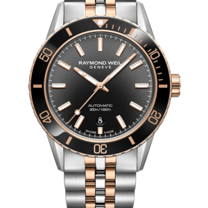שעון יד יוקרתי לגבר ריימונד וויל - דגם Freelancer Diver Men's Two-Tone Gradient Black Dial Bracelet Watch, 42,5 mm